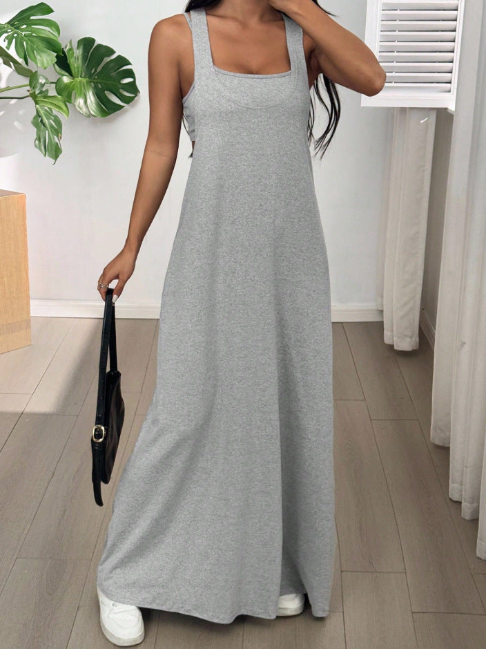 Layered 2-in-1 Cutout Maxi Tank Dress
