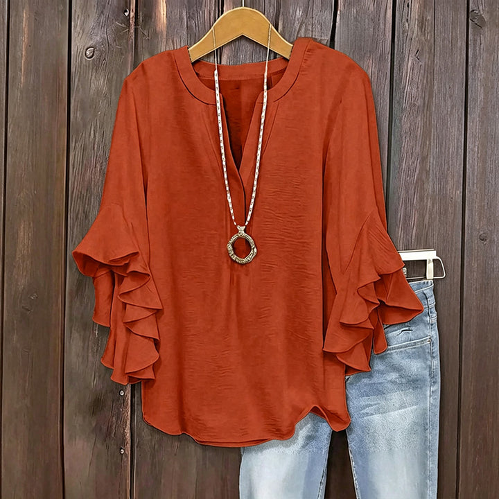 Ruffle-Sleeve V-Neck Blouse