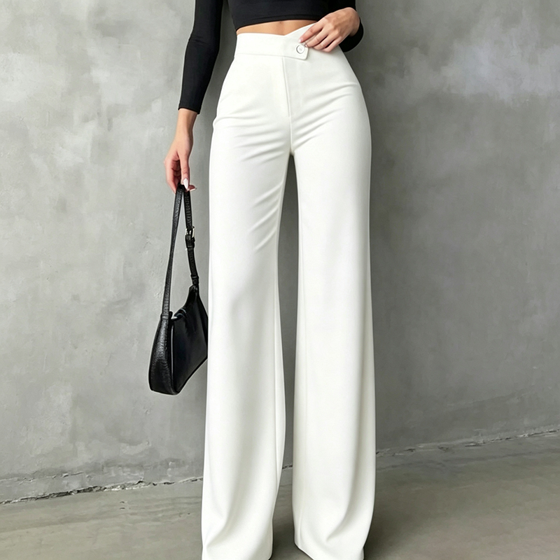 High-waisted asymmetric wide-leg trousers