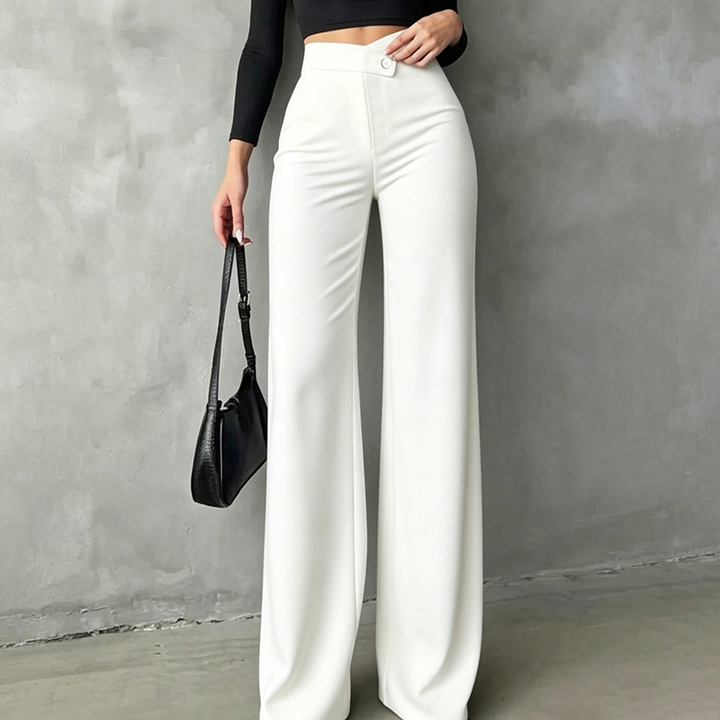 High-waisted asymmetric wide-leg trousers
