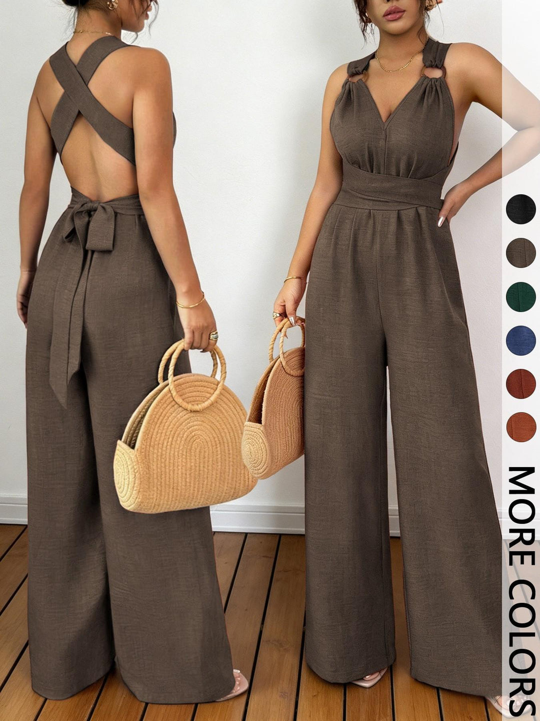 Rust Crisscross Back Wide-Leg Jumpsuit