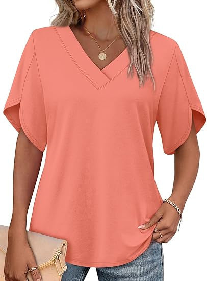 V-Neck Dolman Sleeve Casual T-Shirt, Loose Fit Solid Color Blouse