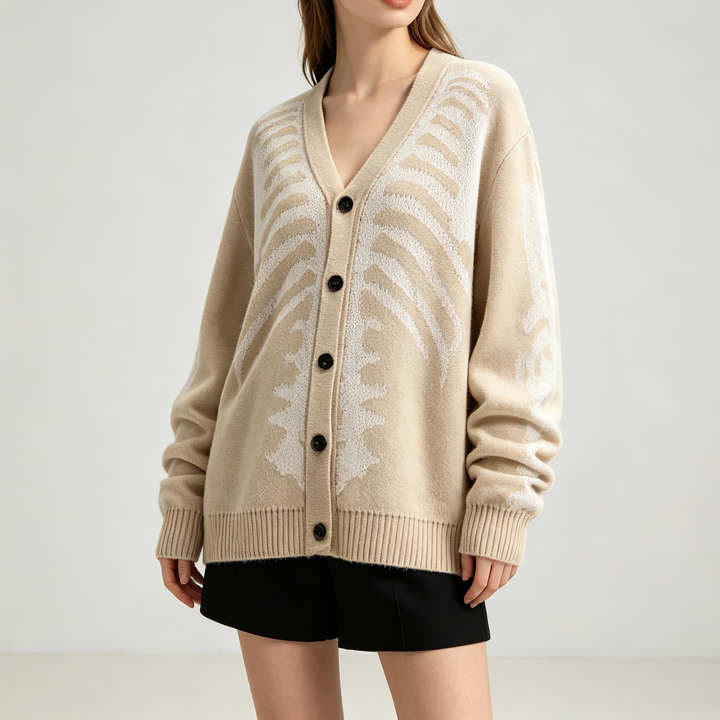 Gothic-style loose-fit knit sweater with skull print