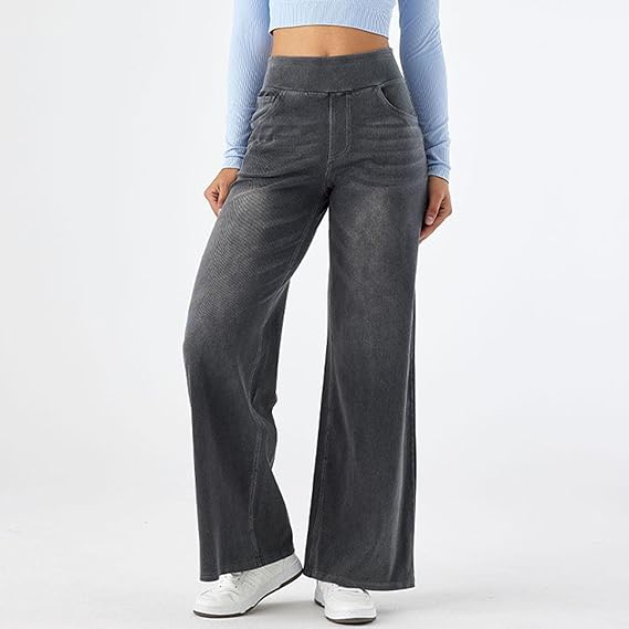 High-Waisted Stretch Pull-On Wide Leg Jeans | Ultra Comfort Soft Denim Pants