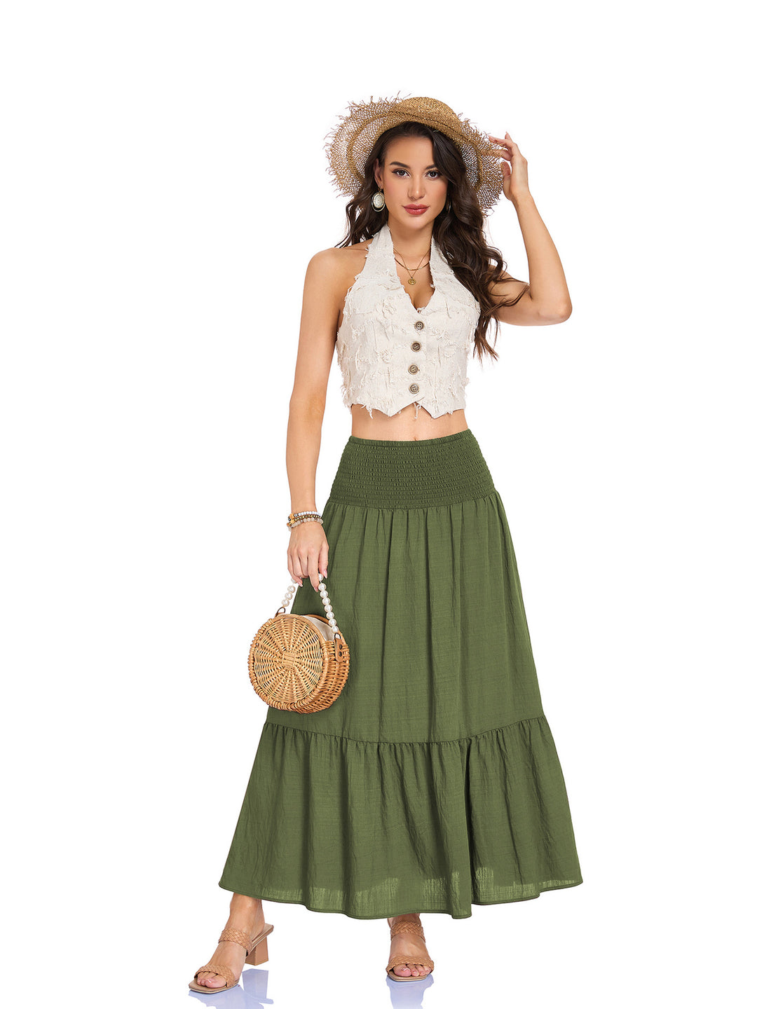 Smocked Waist Tiered Maxi Skirt Effortless movement. Everyday boho ease.