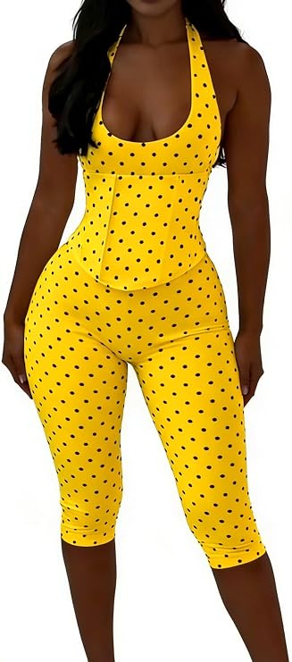 Polka Dot Halter Neck Backless Bodycon Jumpsuit