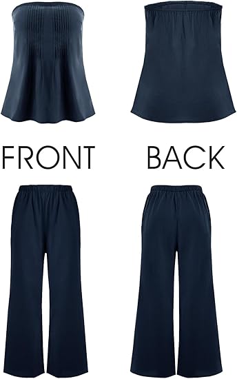 Strapless Pleated Tube Top &amp;amp; Wide Leg Pants Two-Piece Set, Elegant Co-Ord Outfit for Women