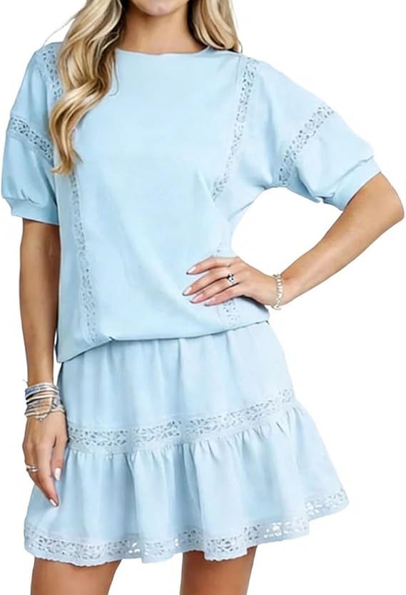 Pink Lace Trim 2-Piece Top &amp;amp; Skirt Set