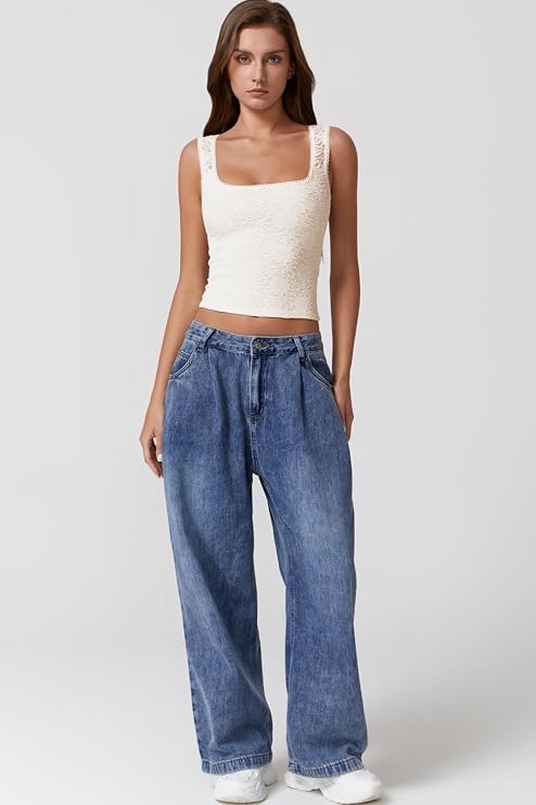 Lace Square Neck Cropped Tank Top