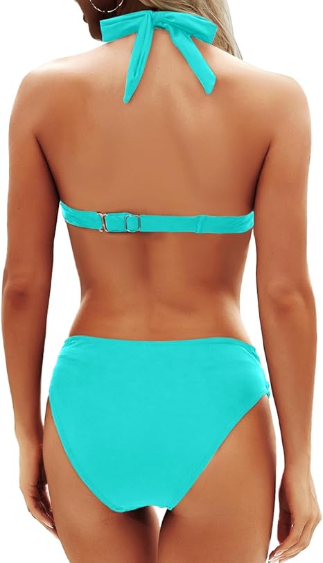 Women Two Piece Bathing Suits Push Up Bikini Set Halter Swimsuit Vintage Swimwear