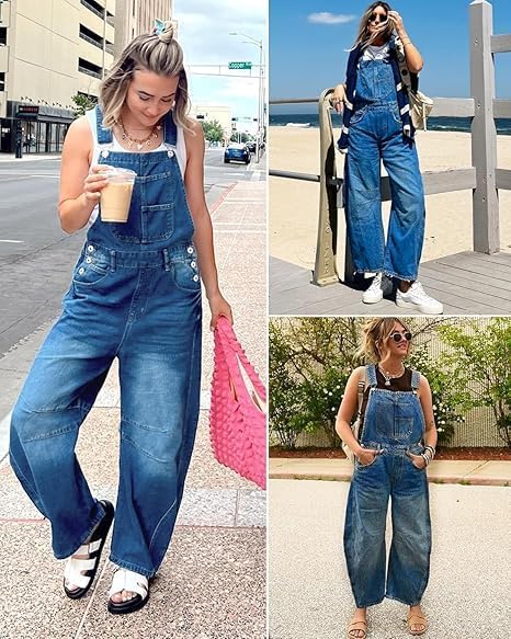 Loose-Fit Denim Overalls