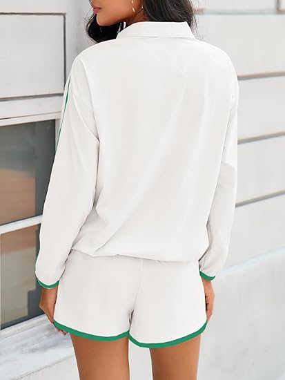 2-Piece Tracksuit, Half-Zip Polo Top &amp; Drawstring Shorts