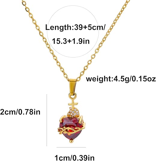 Sacred Heart Cross Red CZ Necklace &amp;amp; Earrings Set | Gold Gothic Jewelry