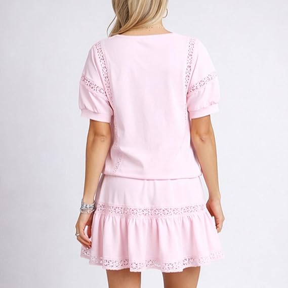 Pink Lace Trim 2-Piece Top &amp;amp; Skirt Set