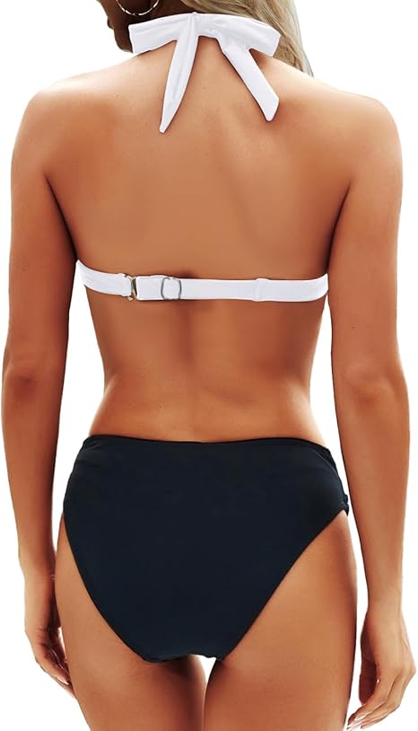 Women Two Piece Bathing Suits Push Up Bikini Set Halter Swimsuit Vintage Swimwear