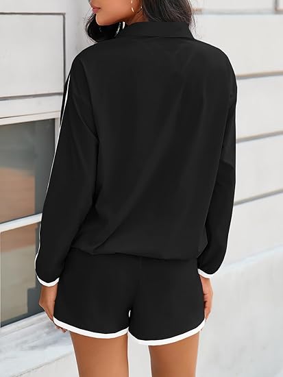 2-Piece Tracksuit, Half-Zip Polo Top &amp; Drawstring Shorts