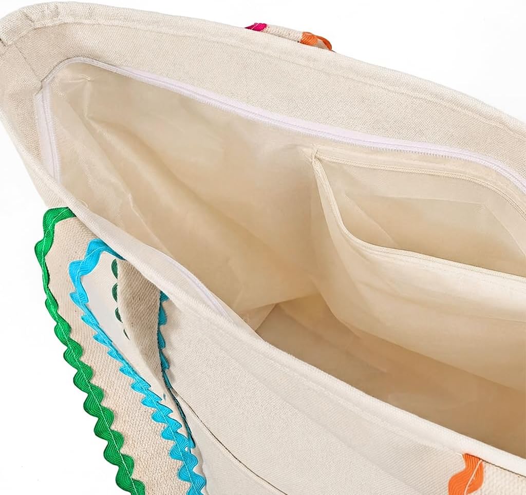 Colored Scalloped Cotton Tote Bag with Pouch, Canvas Mother &amp; Daughter Bags