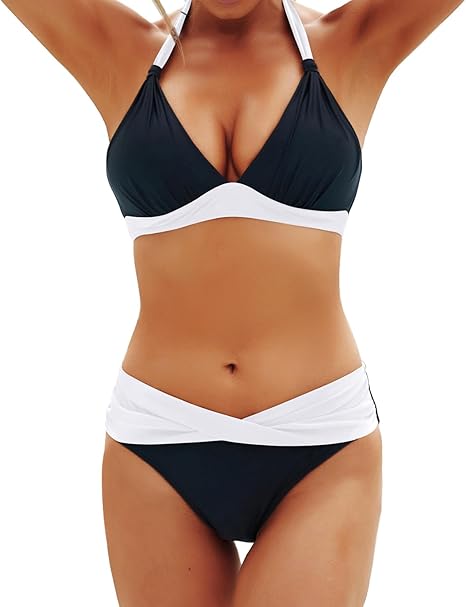 Women Two Piece Bathing Suits Push Up Bikini Set Halter Swimsuit Vintage Swimwear