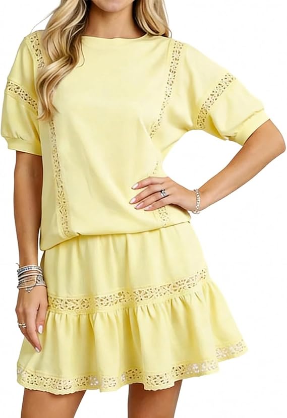 Pink Lace Trim 2-Piece Top &amp;amp; Skirt Set