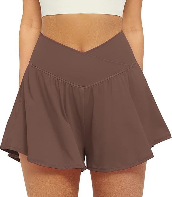 Crossover Athletic Shorts for Women 2 in 1 Flowy Running Shorts