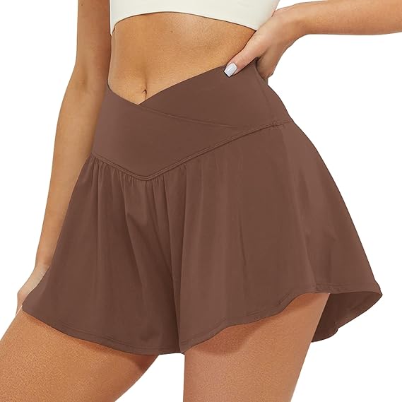 Crossover Athletic Shorts for Women 2 in 1 Flowy Running Shorts