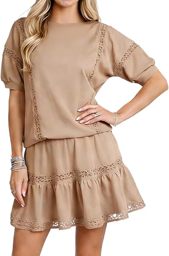 Pink Lace Trim 2-Piece Top &amp;amp; Skirt Set
