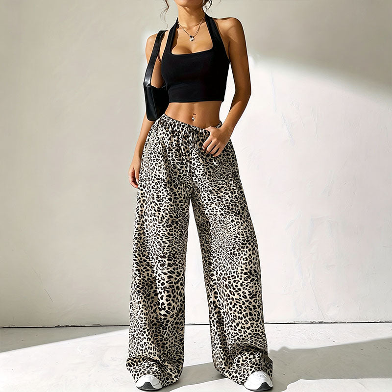 Leopard print wide-leg pants