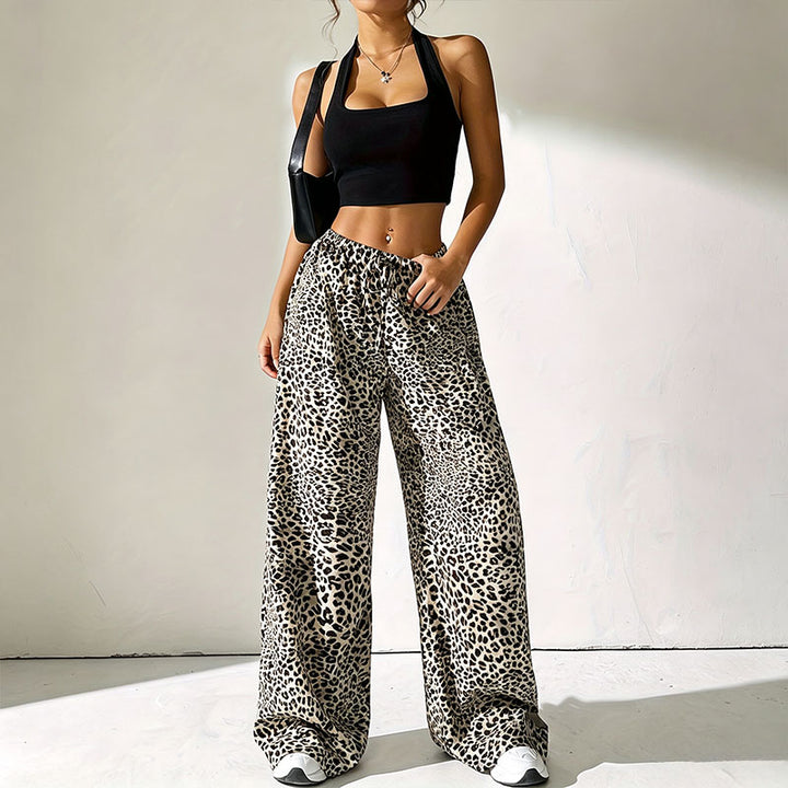 Leopard print wide-leg pants