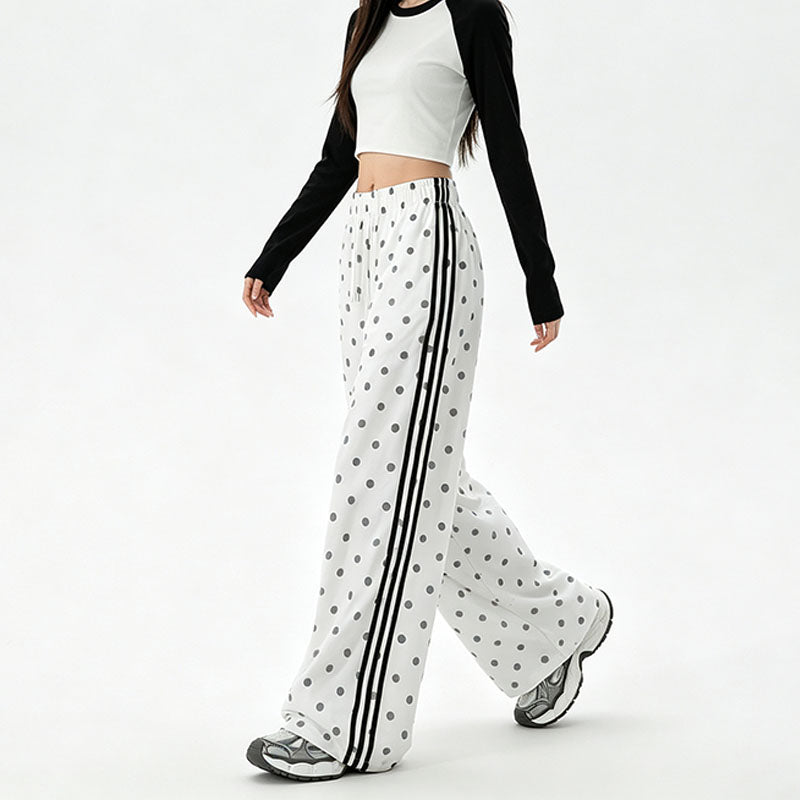 Polka-dot wide-leg athletic pants