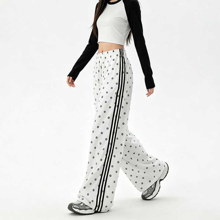 Polka-dot wide-leg athletic pants
