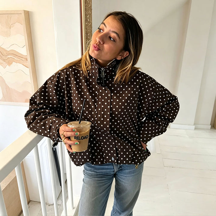 Polka-dot print crew-neck jacket