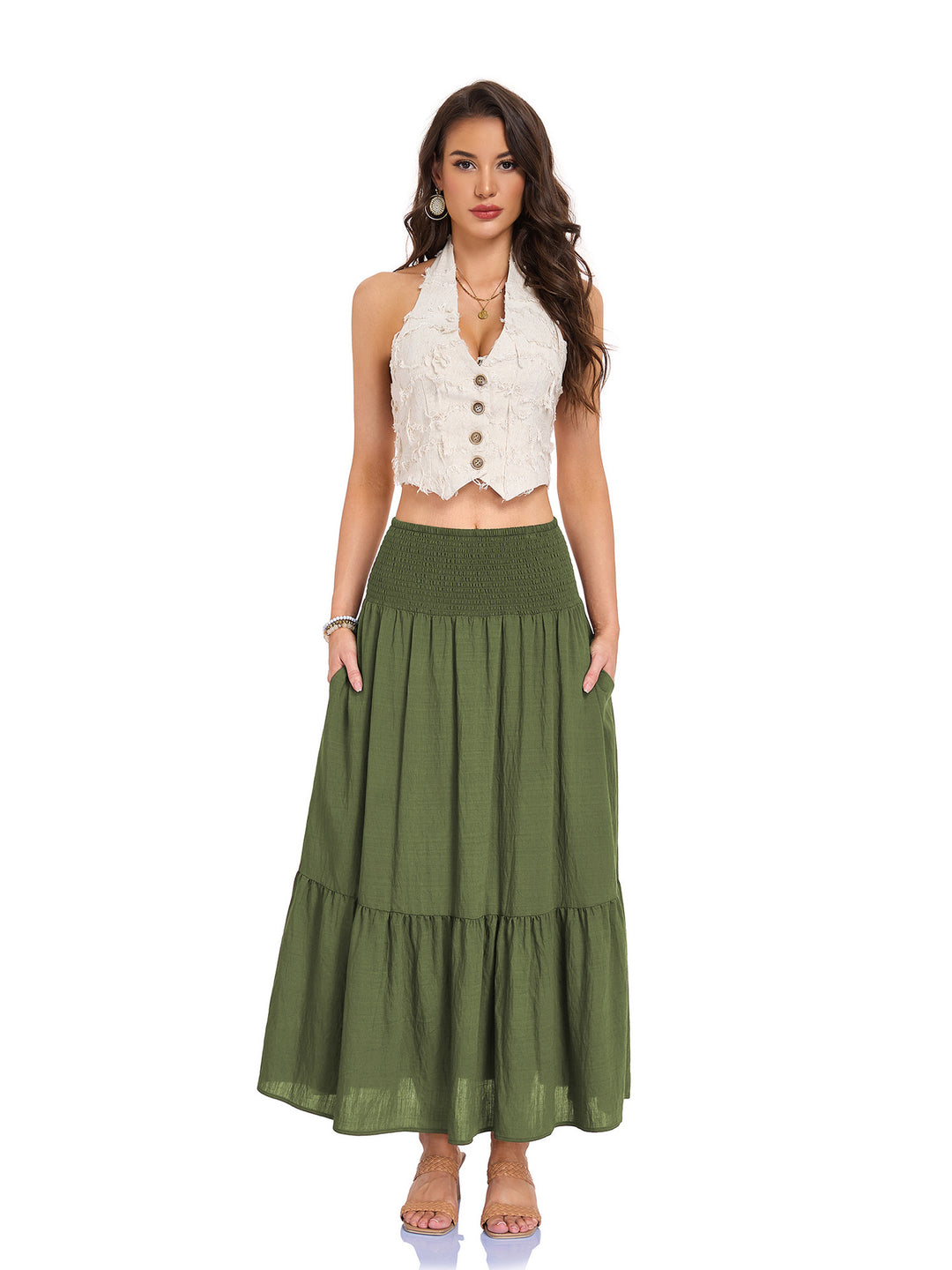 Smocked Waist Tiered Maxi Skirt Effortless movement. Everyday boho ease.