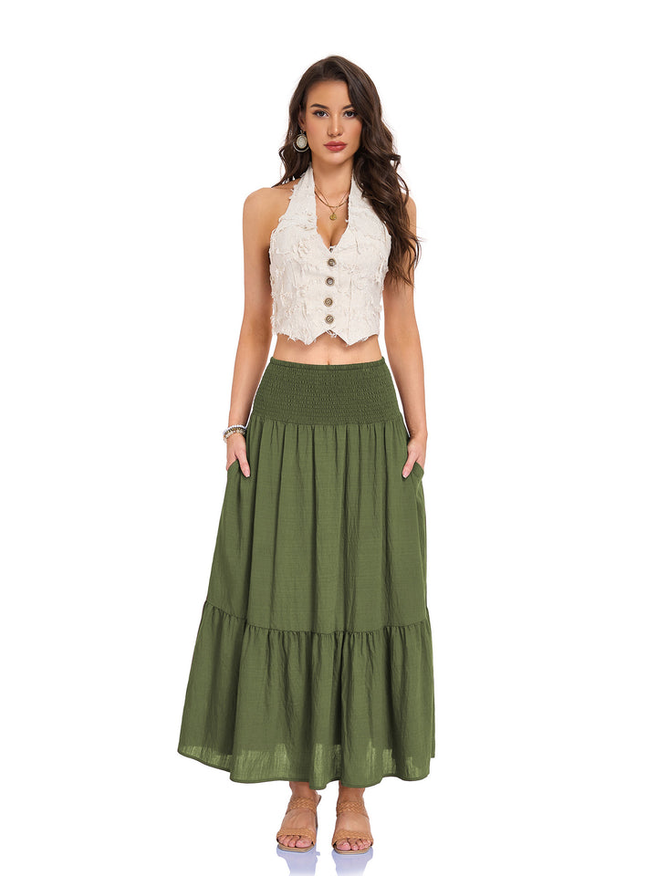 Smocked Waist Tiered Maxi Skirt Effortless movement. Everyday boho ease.