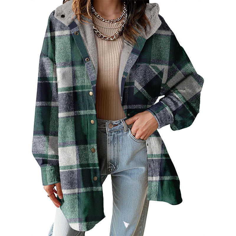 Fleece-lined plaid warm jacket