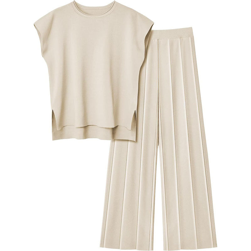 Sleeveless top and wide-leg trousers two-piece set