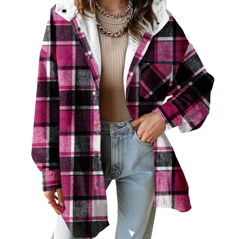 Fleece-lined plaid warm jacket