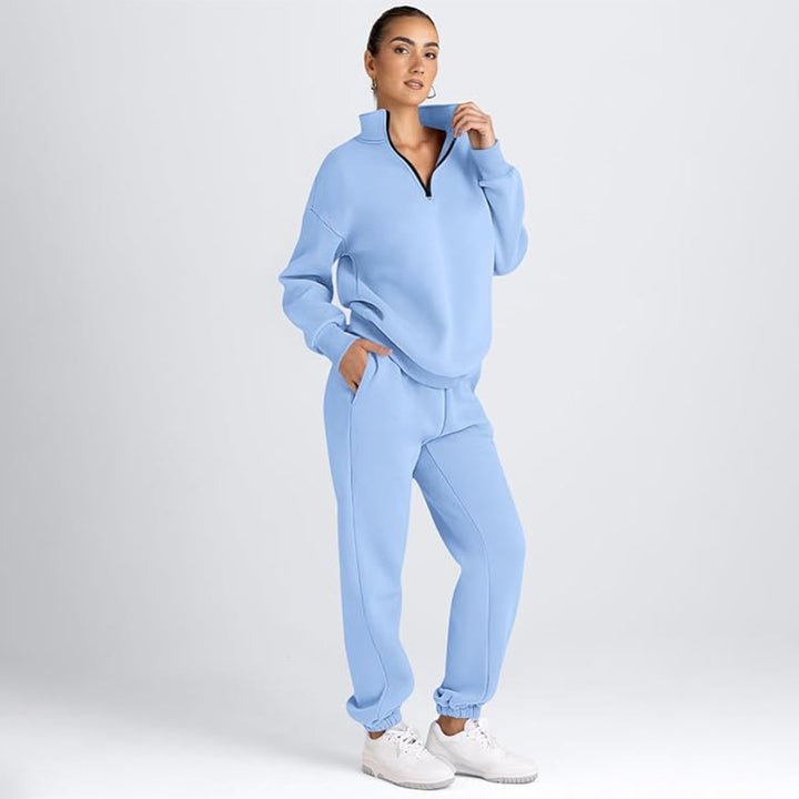 Solid-color sweatshirt and sweatpants set