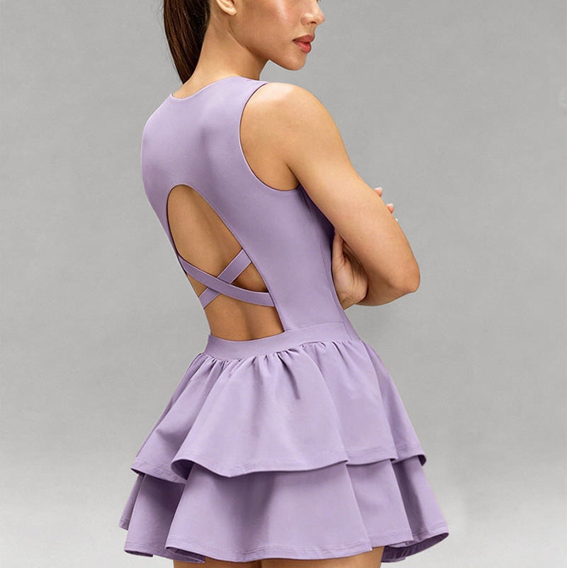 Ladies Built-in Bra Layer Ruffle Athletic Mini Dress