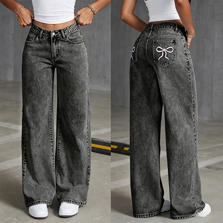 Bow Embroidery Straight Leg Pants