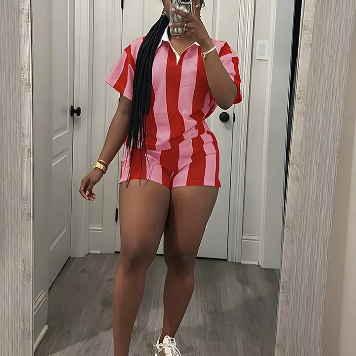 Striped short-sleeve top and shorts set