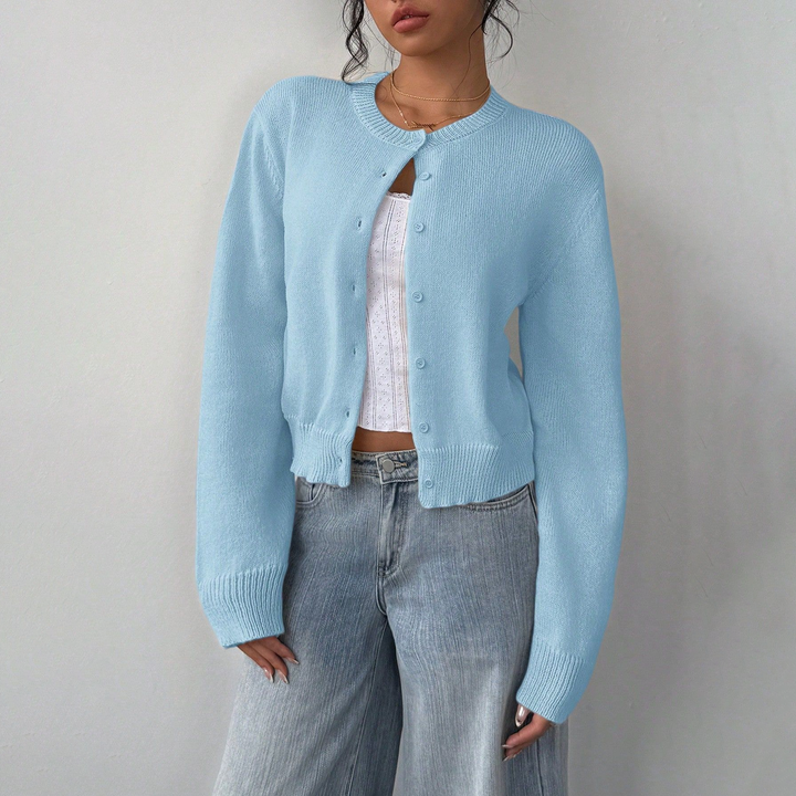 Crew Neck Button Down Knit Cardigan