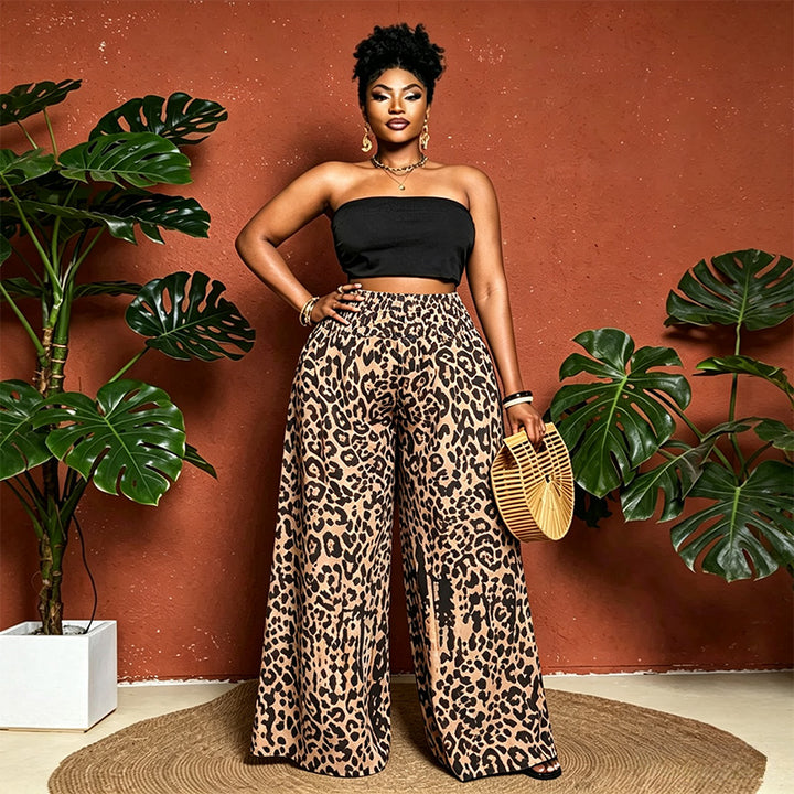 Plus Size Printed Loose Straight Leg Pants