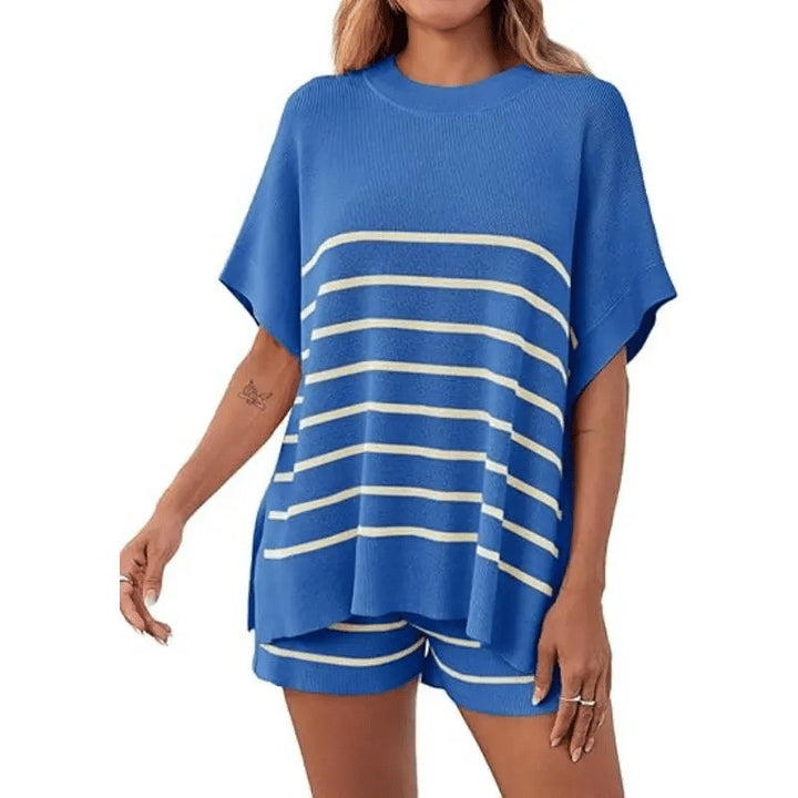 Striped Knit Loungewear Set, Oversized Top &amp; Matching Shorts Co-Ord