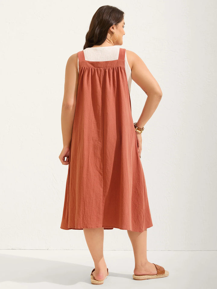 Plus Size  Adjustable Strap Pinafore Midi Dress with Pockets