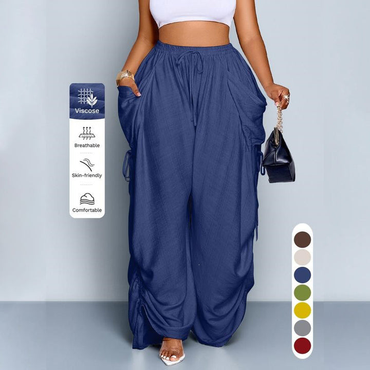 Retro drawstring high-waisted wide-leg pants