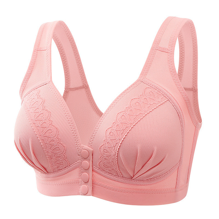 Lace Trim Front Snap Wireless Bra