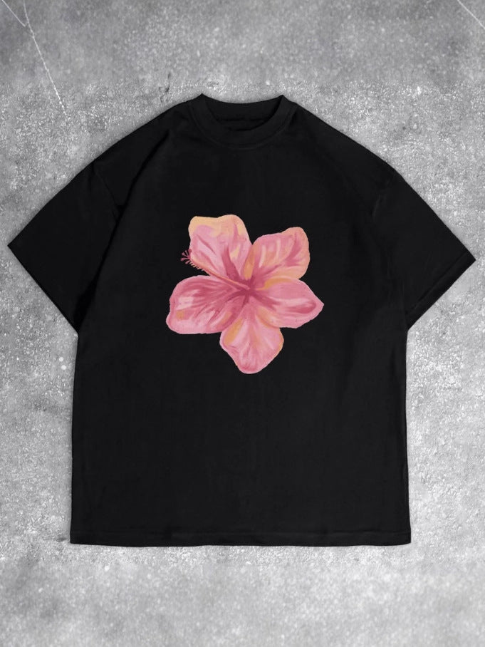 Hibiscus Oversized Cotton Tee for Women | Summer Casual T-Shirt