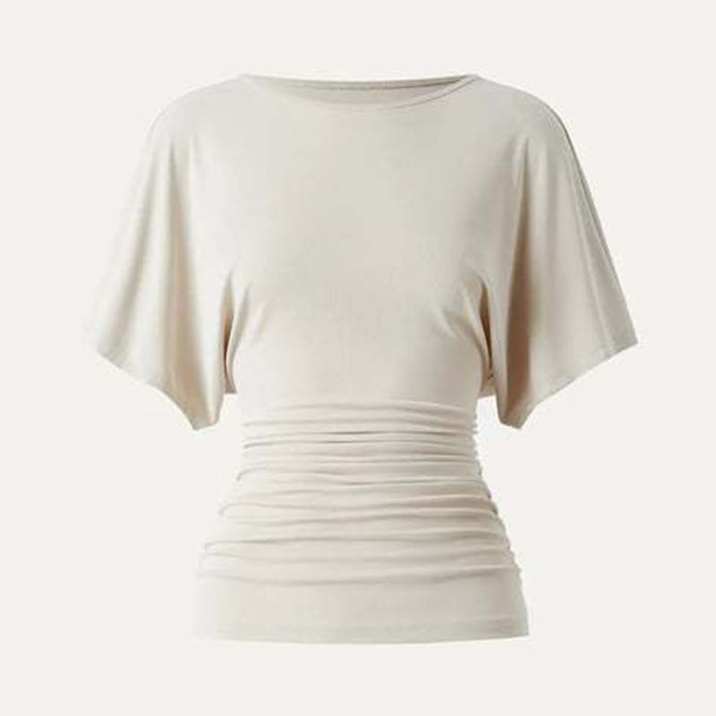 Boat neck batwing sleeve side collar top