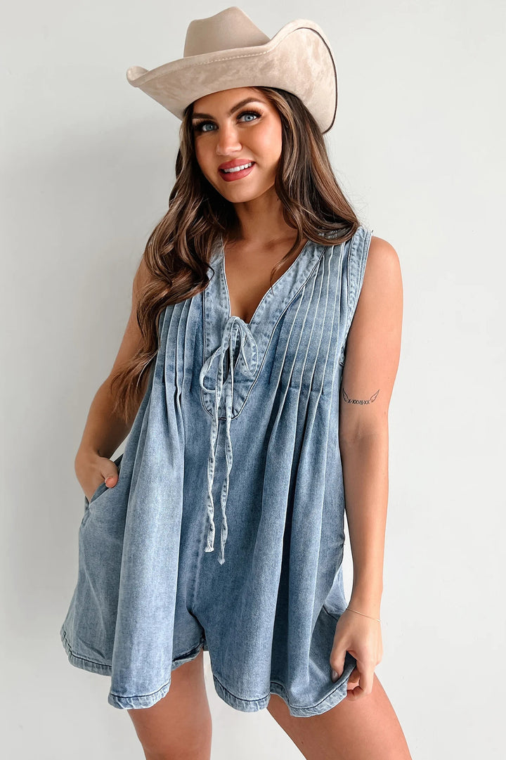 Light Blue Washed Denim Sleeveless Romper