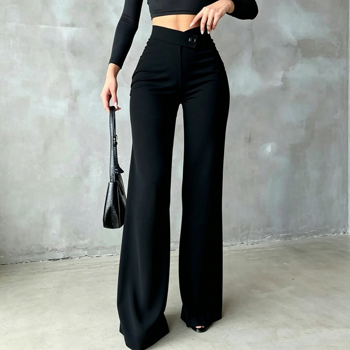 High-waisted asymmetric wide-leg trousers